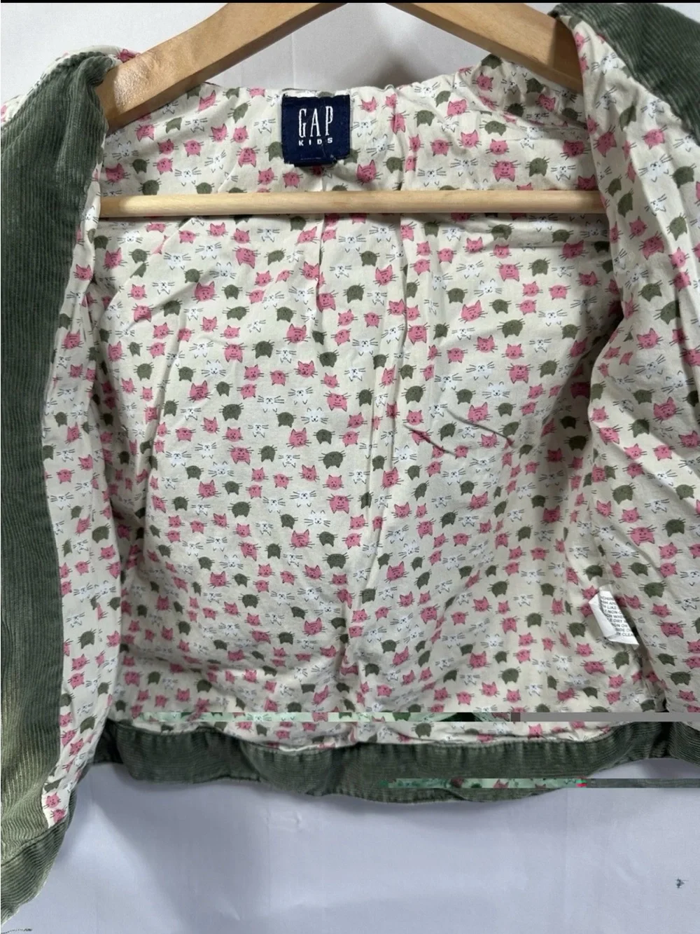 GAP Kids Olive Green Corduroy Hooded Jacket with Floral Lining